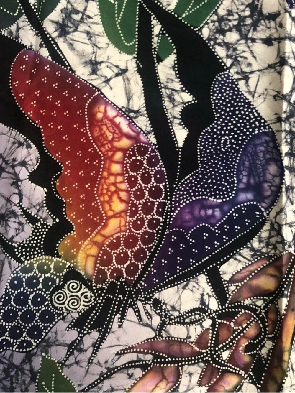 Vintage Handmade 1980s Batik Tapestry of Butterflies.